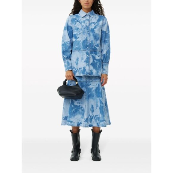 GANNI bleach denim button up shirt top size 34/ S - Picture 2 of 10